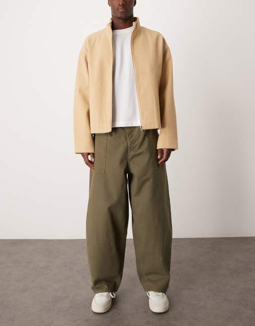 ASOS DESIGN – Kakifärgade, baggy jeans med ballongben