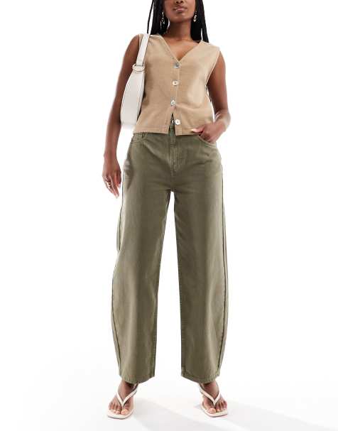 ASOS DESIGN – Kakifärgade barrel-jeans - view 1