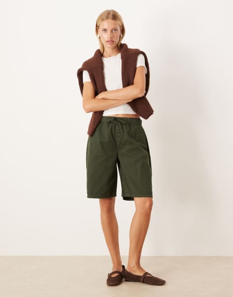 ASOS DESIGN – Kakifärgade boxershorts i bomull med papperskänsla och lång modell - view 1