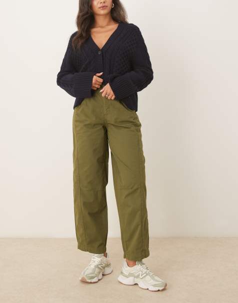 ASOS DESIGN – Kakifärgade byxor i bomull med barrelben - view 1