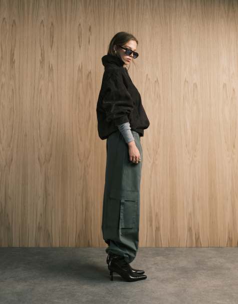 ASOS DESIGN – Kakifärgade cargobyxor i oversize med resårmidja och flikdetalj - view 1