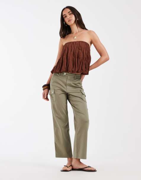 ASOS DESIGN – Kakifärgade cargobyxor i udda längd med fickor - view 1