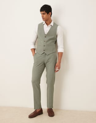 ASOS DESIGN – Kakifärgade crosshatch-mönstrade kostymbyxor med smal passform - view 1