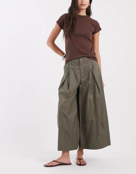 ASOS DESIGN – Kakifärgade culotte-byxor med vida ben - view 1