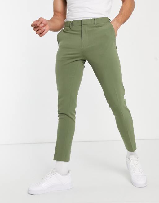 ASOS DESIGN – Kakifärgade finbyxor med supersmal passform