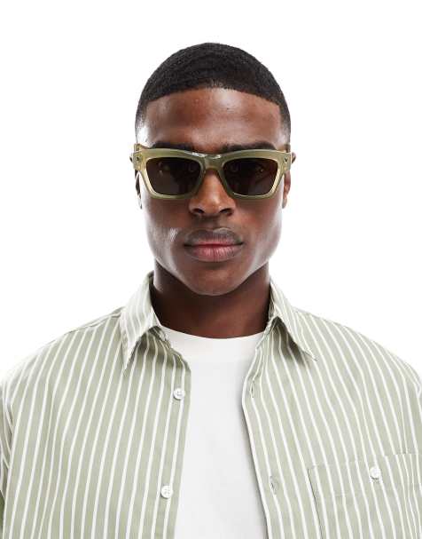 ASOS DESIGN – Kakifärgade, fyrkantiga solglasögon med stenar - view 1