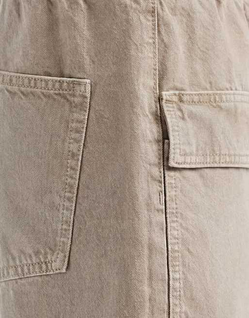 ASOS DESIGN – Kakifärgade jeansshorts i cargostil med ledig passform och vintagetvättad finish , 8 av 9