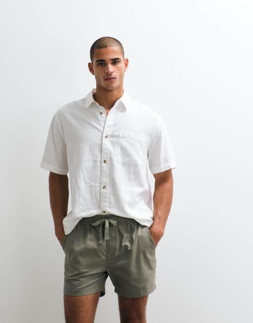 ASOS DESIGN – Kakifärgade, korta shorts i linnemix och slim fit, 2 av 5