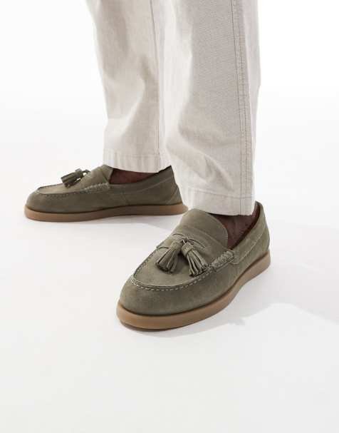 ASOS DESIGN – Kakifärgade loafers i mocka med tofsar - view 1