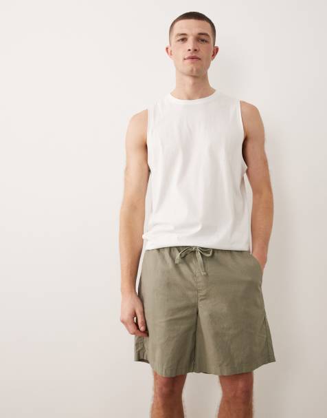 ASOS DESIGN – Kakifärgade, medellånga shorts i linnemix med vida ben - view 1