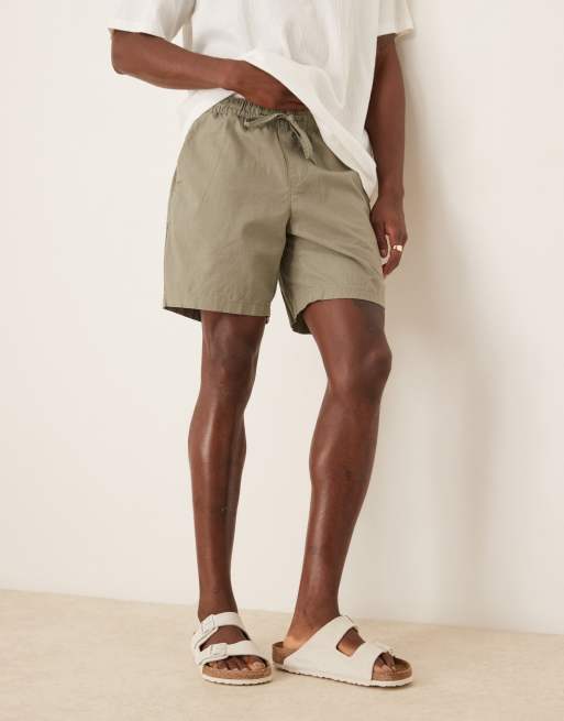 ASOS DESIGN – Kakifärgade, mellanlånga shorts i linnemix med smal passform och ledig passform, 3 av 5