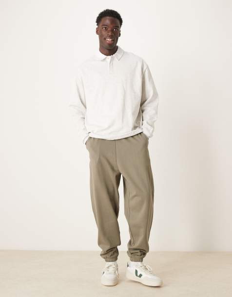 ASOS DESIGN – Kakifärgade mjukisbyxor i oversize med kontrastfärgade sömmar - view 1