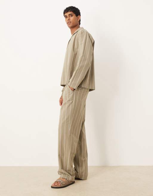 ASOS DESIGN – Kakifärgade, randiga byxor i oversize och baggy-stil, del av set, 2 av 5
