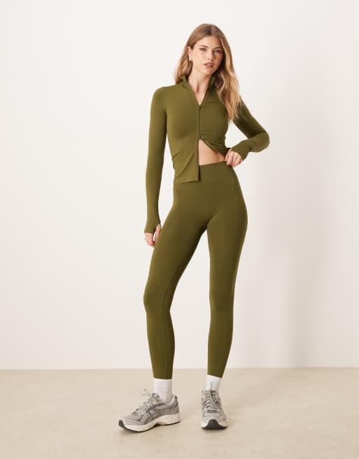 ASOS DESIGN – Kakifärgade, skulpterande leggings i seamless-design