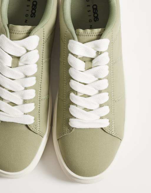 ASOS DESIGN – Kakifärgade sneakers i canvas med snörning och dekorativ söm, 2 av 5