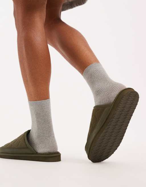 ASOS DESIGN – Kakifärgade tofflor i nylon med öppen häl och foder i fårskinnsimitation, 3 av 4