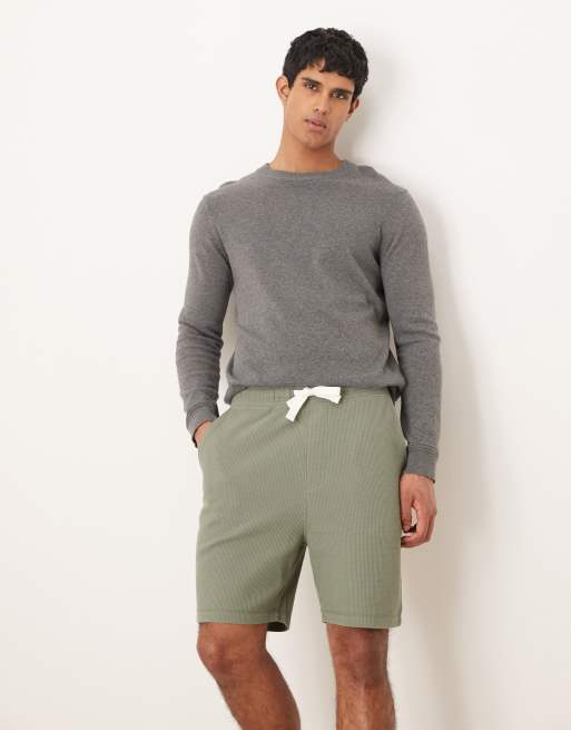 ASOS DESIGN – Kakifärgade, våffelstrukturerade shorts i oversize