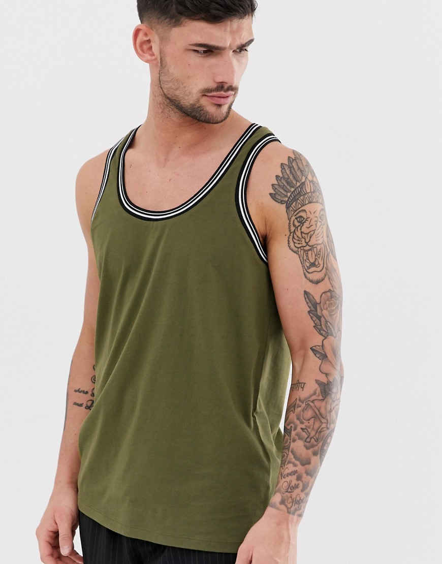 ASOS DESIGN – Kakifärgat, enkelt linne med kontrasterande ränder-Grön