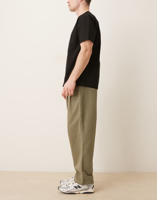 ASOS DESIGN - Kakifarvede afslappede bukser i tapered fit med dobbelt plisseringer, 3 af 5
