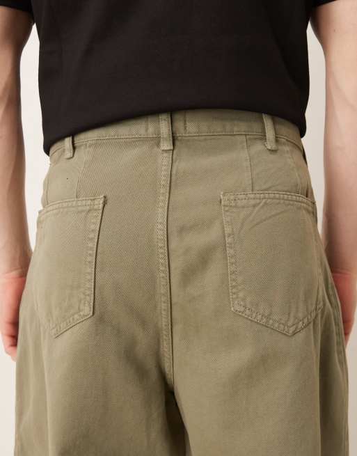 ASOS DESIGN - Kakifarvede afslappede bukser i tapered fit med dobbelt plisseringer, 4 af 5