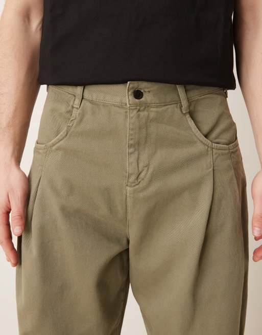 ASOS DESIGN - Kakifarvede afslappede bukser i tapered fit med dobbelt plisseringer, 5 af 5