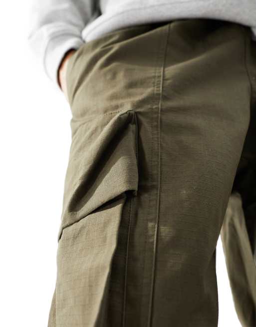 ASOS DESIGN - Kakifarvede baggy cargobukser i ripstop-stof med elastik i taljen, 3 af 5