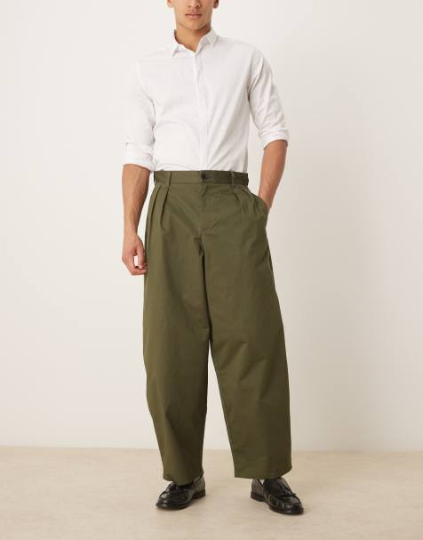 ASOS DESIGN - Kakifarvede bukser med ekstremt tapered pasform og plisseringer - view 1