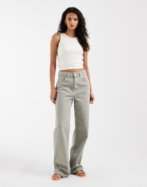 ASOS DESIGN - Kakifarvede dad-jeans med vide ben - view 1