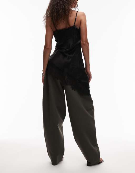 ASOS DESIGN - Kakifarvede og super højtaljede bukser med tøndeben, 3 af 5