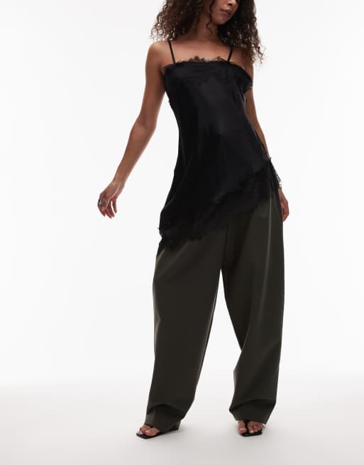 ASOS DESIGN - Kakifarvede og super højtaljede bukser med tøndeben, 4 af 5