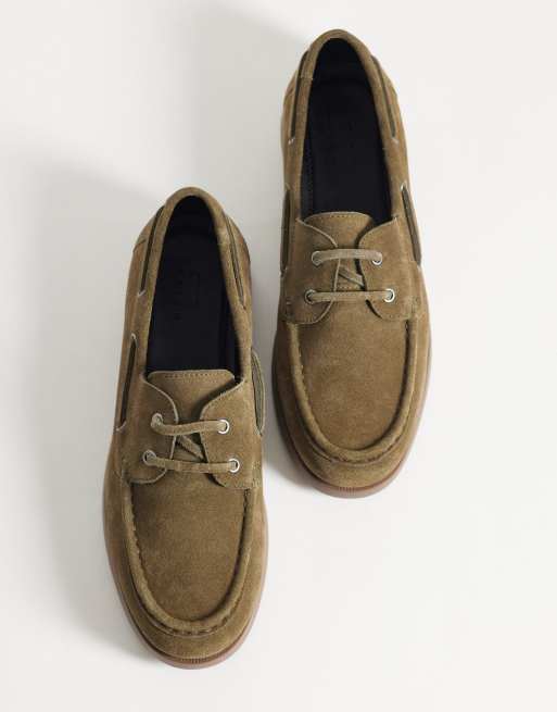 ASOS DESIGN - Kakifarvede sejlersko i ruskind med gummisål og snørebånd, 2 af 4