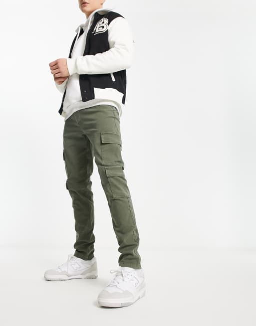 ASOS DESIGN - Kakifarvede skinny-bukser med cargo-lommer