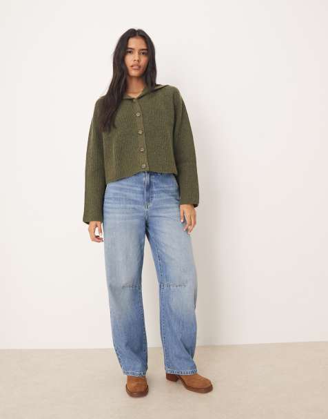 ASOS DESIGN - Kakifarvet cardigan i sømandstrik med sejlerkrave - view 1