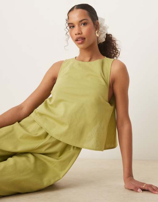 ASOS DESIGN - Kakifarvet jumpsuit med dobbeltlag og åben ryg, 2 af 4