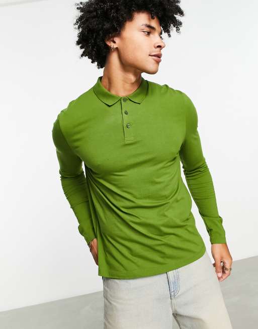 ASOS DESIGN - Kakifarvet langærmet polo