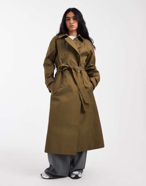 ASOS DESIGN - Kakifarvet longline-trenchcoat i bomuld med vandafvisende finish - view 1