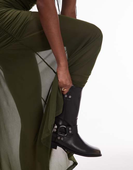 ASOS DESIGN - Kakifarvet maxikjole i mesh med rynkede stropper, 2 af 4