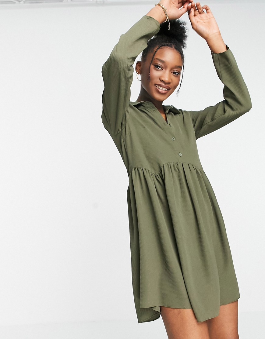 ASOS DESIGN - Kakifarvet mini-skjortekjole i smock-stil-Grøn