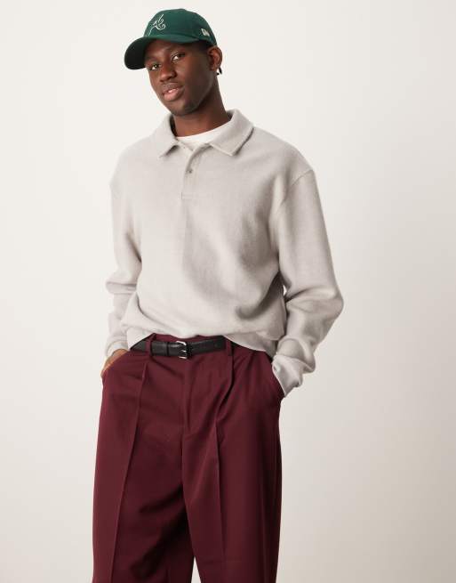 ASOS DESIGN - Kakifarvet og oversized sweatshirt med krave i kraftigt og børstet stof