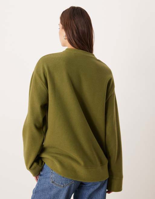ASOS DESIGN - Kakifarvet oversized henley-trøje i superblødt materiale, 3 af 4