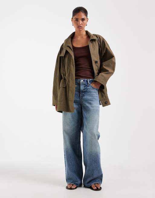 ASOS DESIGN - Kakifarvet oversized parkajakke med indsyet talje, 2 af 4