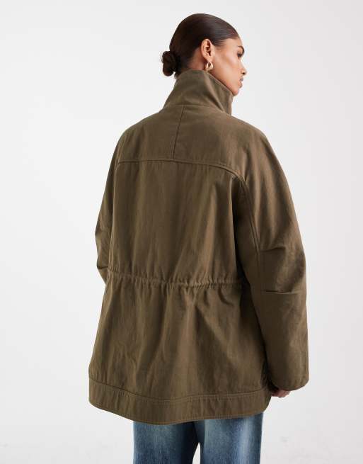 ASOS DESIGN - Kakifarvet oversized parkajakke med indsyet talje, 4 af 4