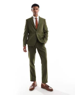 ASOS DESIGN - Kakifarvet Slim Fit-jakkesæt i twill- og uldblanding - view 1