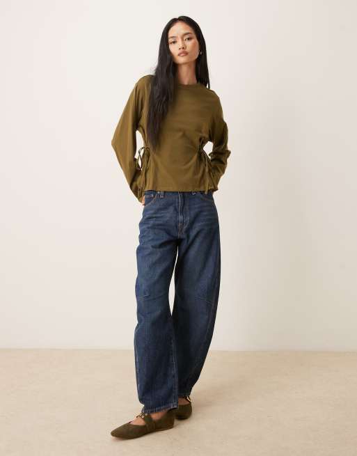ASOS DESIGN - Kakifarvet top med lange ærmer og bindetalje, 2 af 4