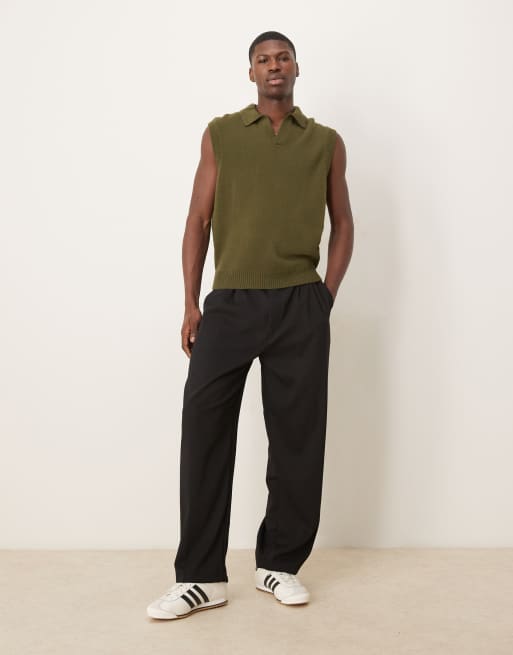 ASOS DESIGN - Kakigrøn afslappet strikket ærmeløs polo i firkantet pasform, 2 af 4