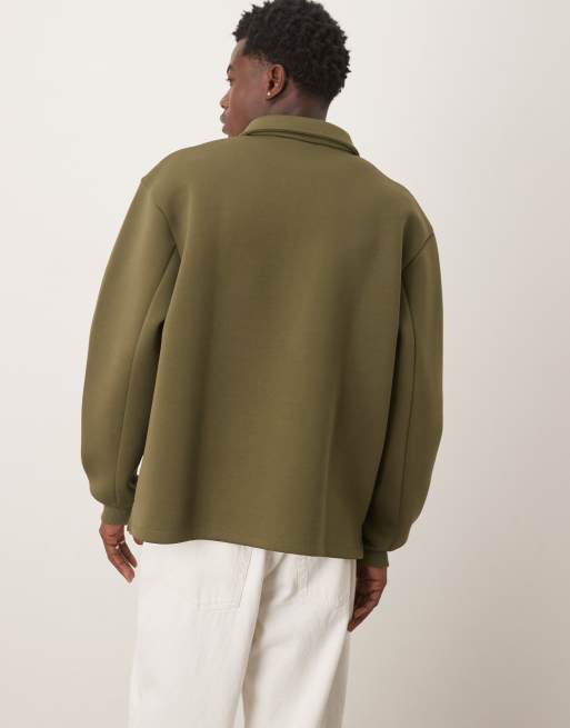 ASOS DESIGN - Kakigrøn afslappet sweatshirt i kraftigt scubalignende materiale med kort lynlås, 3 af 5