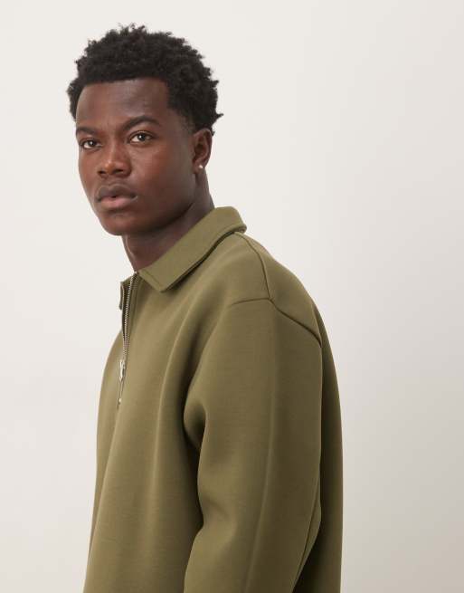 ASOS DESIGN - Kakigrøn afslappet sweatshirt i kraftigt scubalignende materiale med kort lynlås, 4 af 5