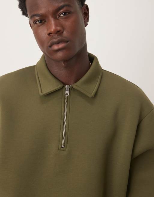 ASOS DESIGN - Kakigrøn afslappet sweatshirt i kraftigt scubalignende materiale med kort lynlås, 5 af 5