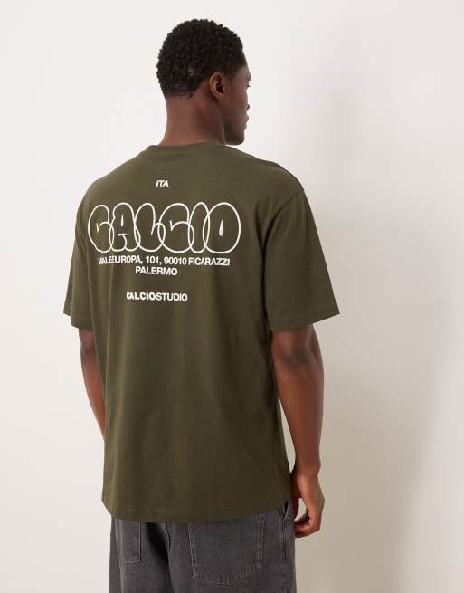 ASOS DESIGN - Kakigrøn afslappet T-shirt med print på ryggen, 3 af 5