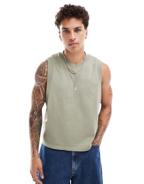 ASOS DESIGN - Kakigrøn afslappet tanktop i firkantet snit med V-hals - view 1